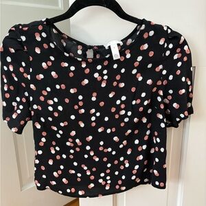 Leith Black Blouse with Red and White Dots